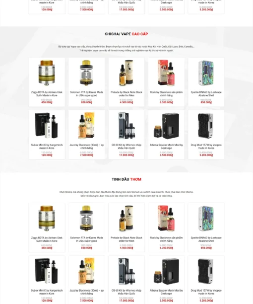 Mẫu website bán vape